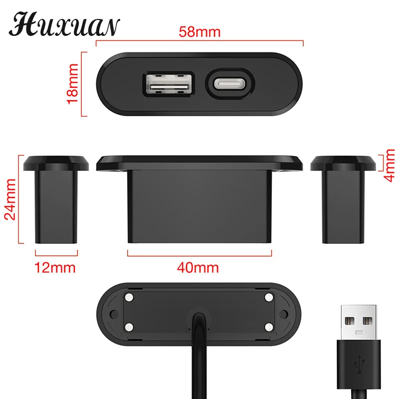 For Office Bedroom Table Recessed Sockets 1 USB-A And 1 Type-C Built In Desktop Hidden Power Outlet With 1.2M Extension Cord 6