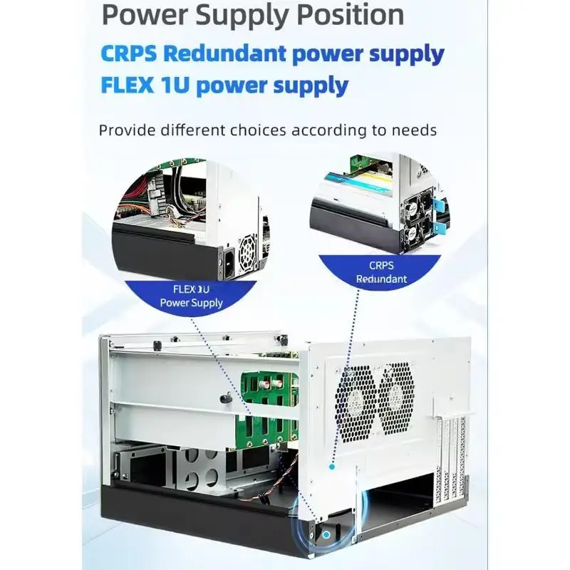 8베이 MATX NAS 서버 케이스 미드 타워 타입-C 인터페이스 플렉스 1U 전원 공급 장치 USB3.0 타입-C 인터페이스 전면 포트 및 팬