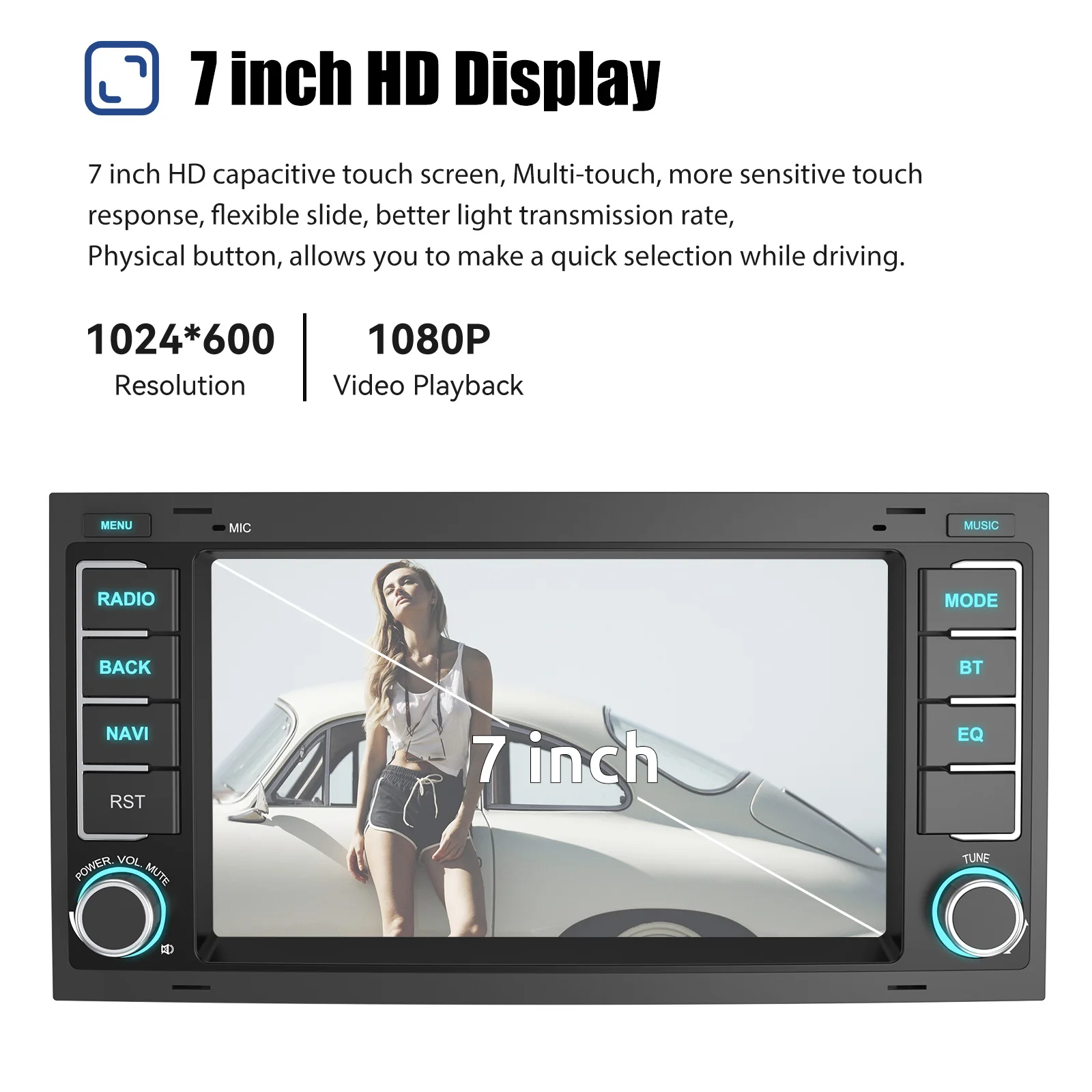 ESSGOO Android 14 Autoradio für VW Touareg T5 Transporter Multivan 2003-2015 7" Touchscreen mit Wireless Apple Carplay Android Auto GPS Navigation Bluetooth FM RDS WiFi USB Equalizer Lenkradfernbedienung Mirror Link – Detail 5
