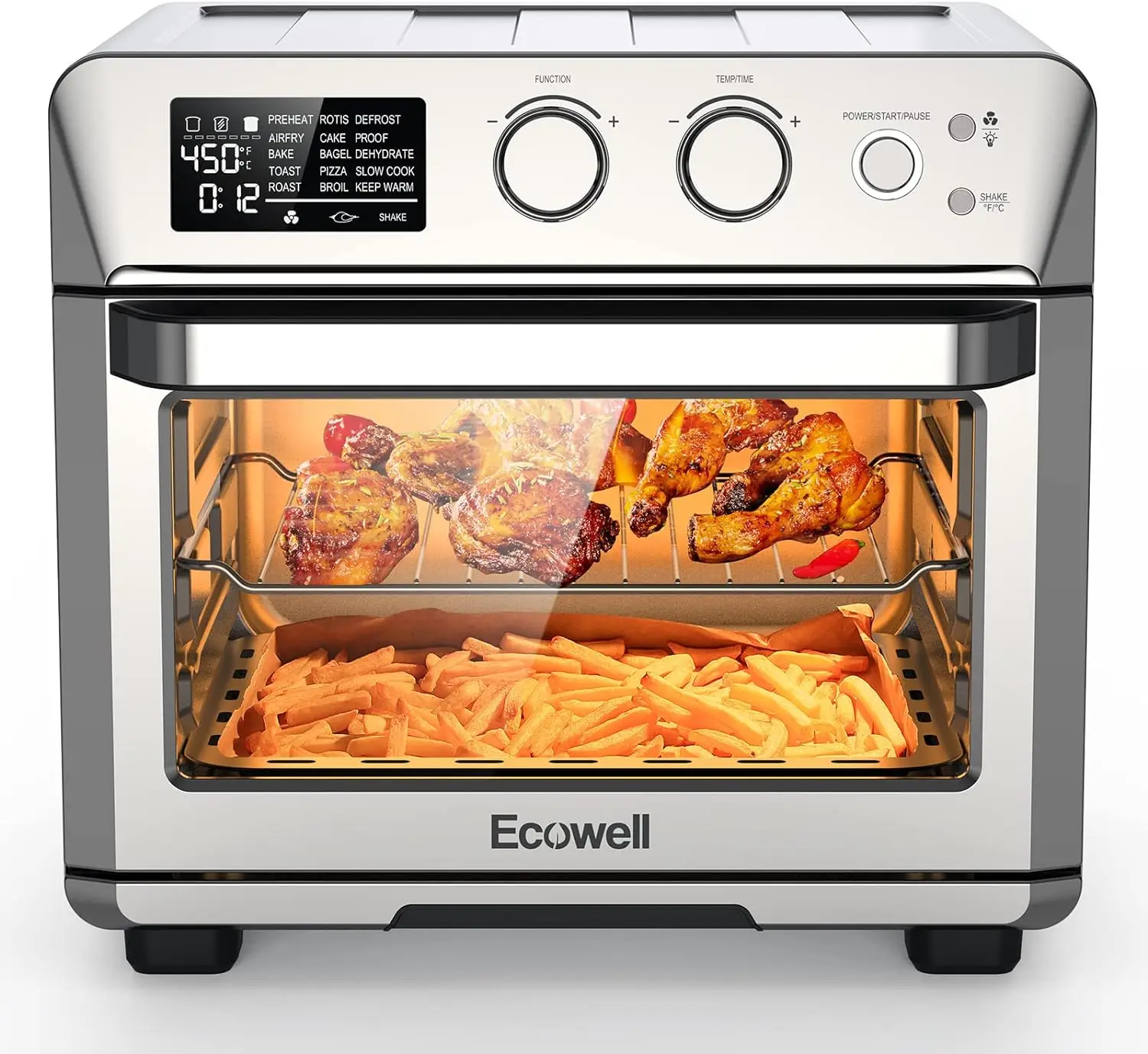 

ECOWELL Air Fryer Toaster Oven Combo, 15-in-1 Airfryer Toaster Ovens Countertop, 26.4 QT Stainless Steel Air Fryers