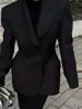 Elegant Solid Slim Blazer Jacket Women Long Sleeve Lapel Shoulder Pads Single Breasted Coat 2025 Spring Lady Office Outwear 5