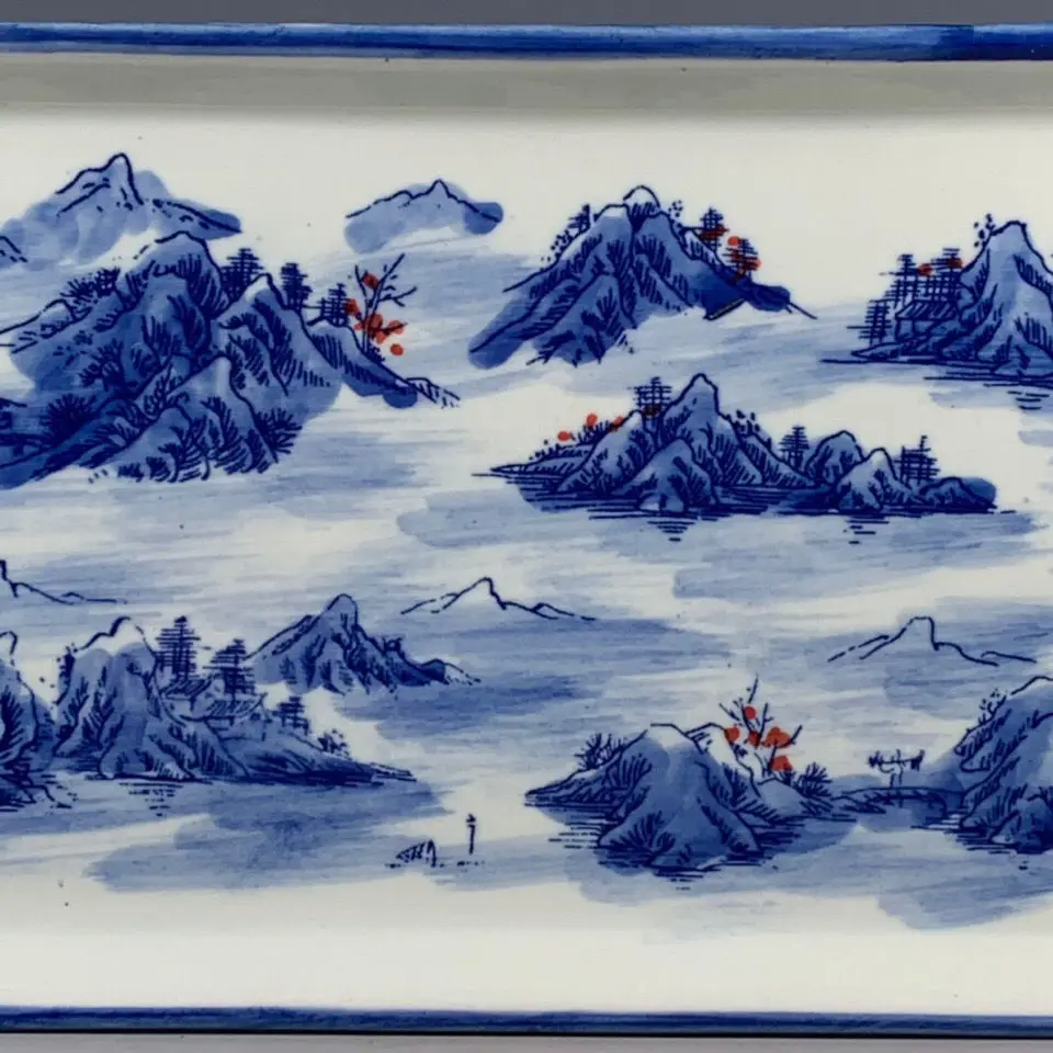 

Chinese porcelain Qing Qianlong year blue and white Youligong landscape tea tray complete collection