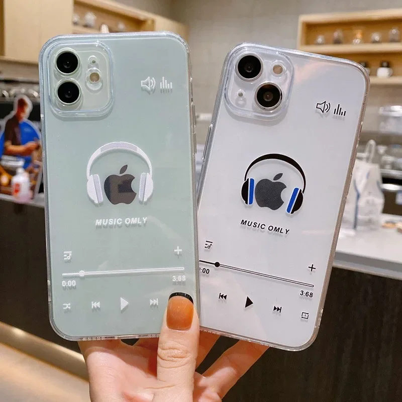 Creative Music Headphone Design Clear Soft Phone Case Cover