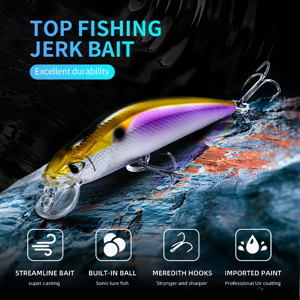 7-teiliges Trolling Kder Set  8cm / 40g Sinkende Wobbler Fr Hecht,  Barsch, Lachs & Forelle  Salzwasser & Swasser Salmo Minnow