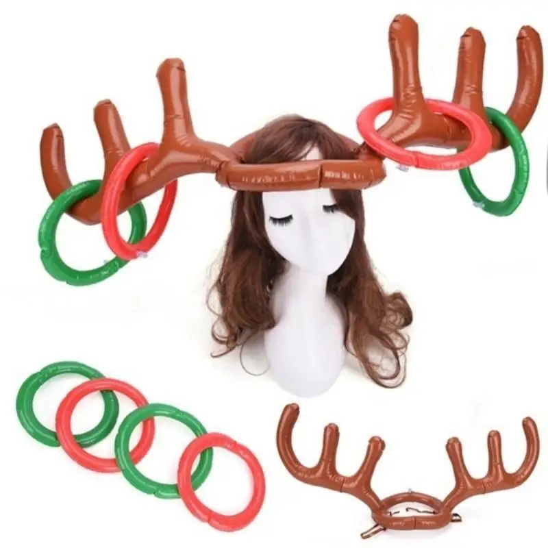 Inflatable Deer Antler Headband 4-ring Deer Antler Loop Toy Christmas Reindeer Antler Headband Holiday Game Children's Loop Toy