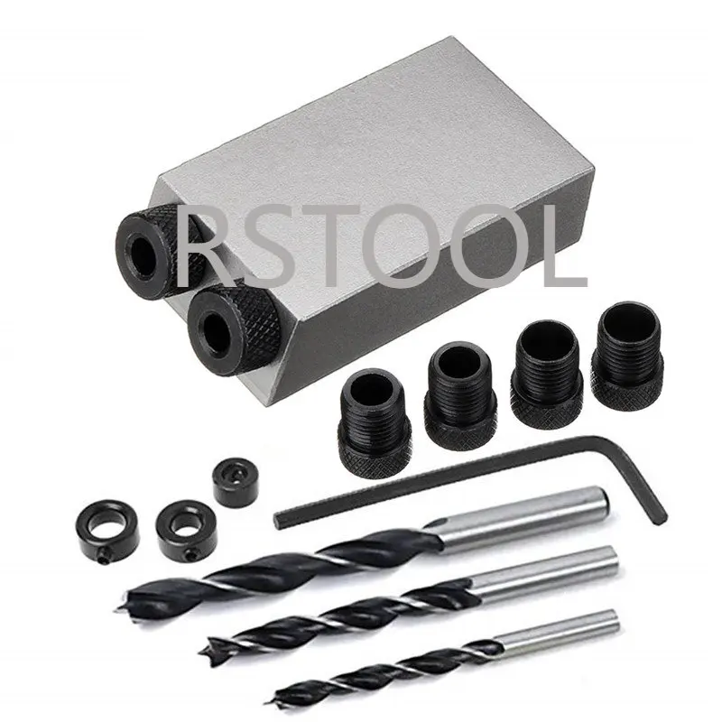 14pcs/set 15 Degree Pocket Hole Drilling Jig Kit Angle Oblique Hole Drill Guide Set Positioning Locator Tool - Gray color