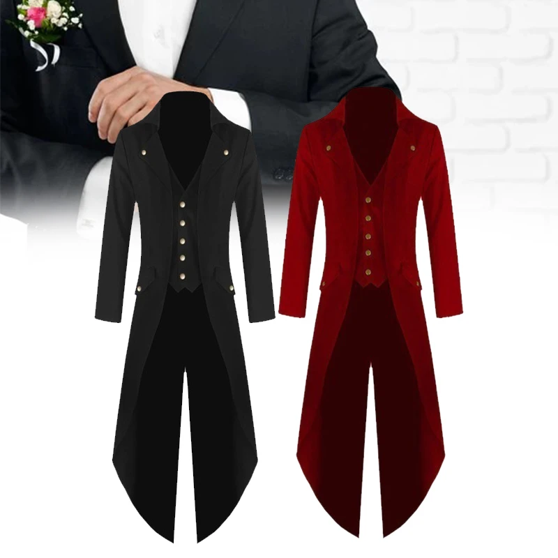 

New Men's Vintage Tailcoat Jacket Victorian Jacket Gothic Steampunk Long Sleeve Jacket Halloween Casual Clothes for Adult