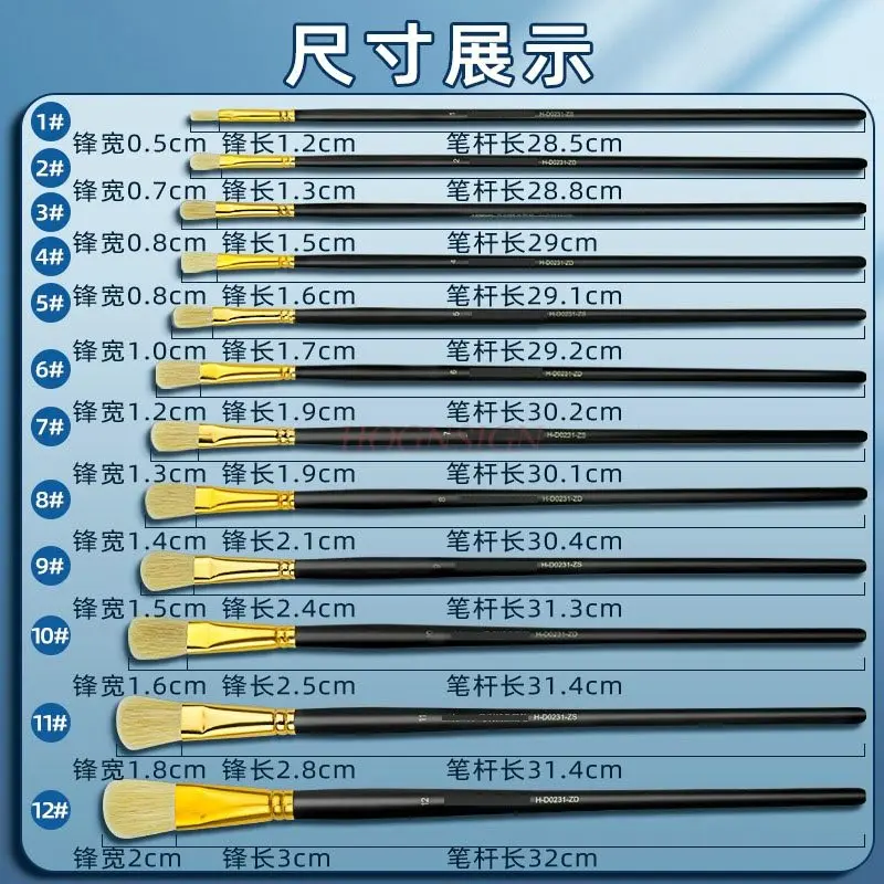 돼지털 페인트 펜 12개, 특수 펜, 단일 브러쉬, 물 분필 브러쉬, 돼지털 페인팅, 아크릴 둥근 헤드, 플랫 헤드