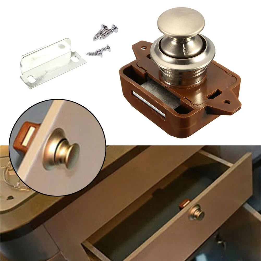 

1pc Camper Push Button Lock Caravan ABS & Zinc Latch Yacht Replacement Parts Brown Car Houseuse Lock Accessories