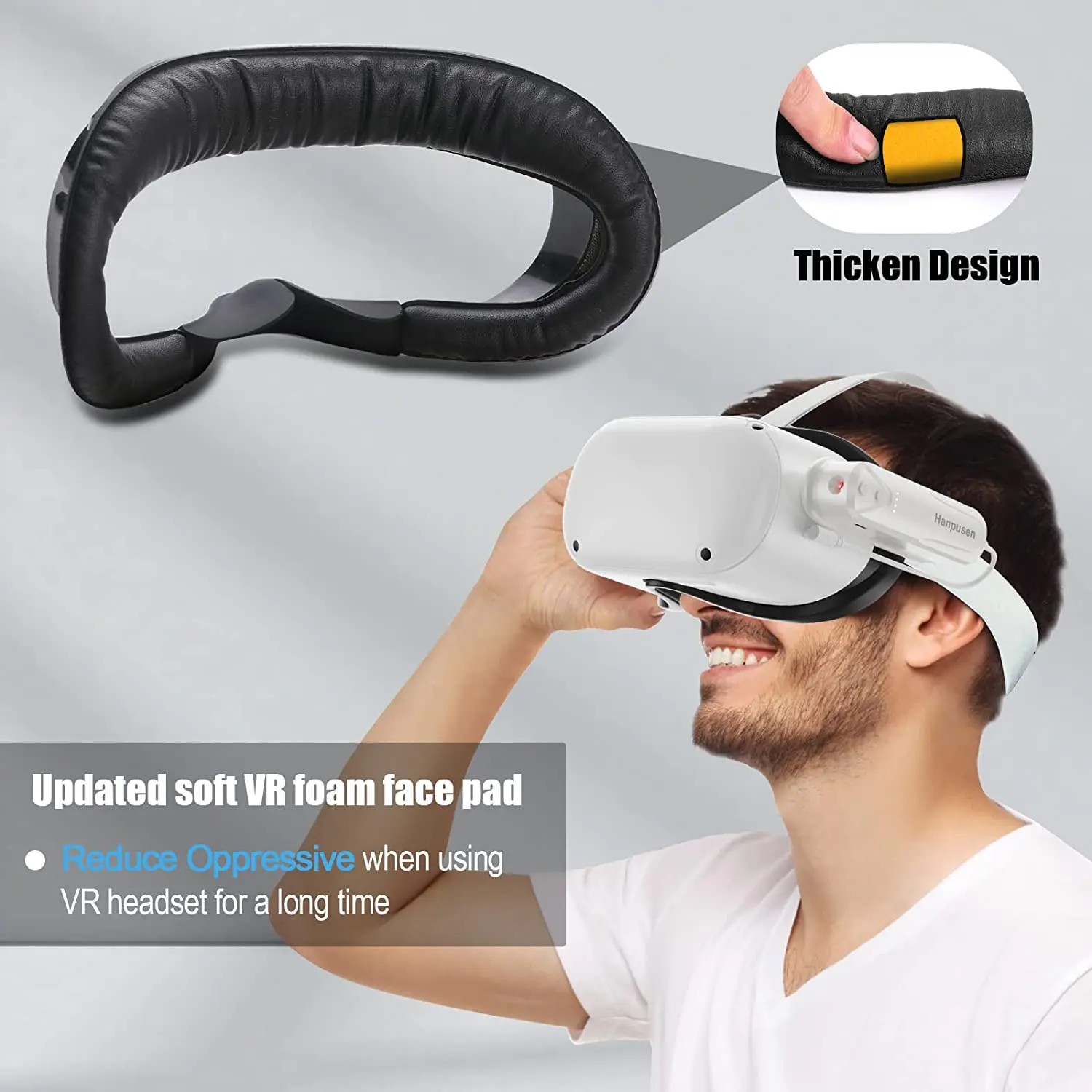 VR Face Pad Hanpusen Face Cushion Pad Oculus Quest 2 Accessory VR Fitness Facial Interface Bracket Cover Sweat Proof PU Leather Foam Pad