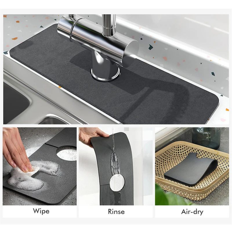 Ternal Sinkmat for Kitchen Sink Faucet, Absorbent Diatom Rubber