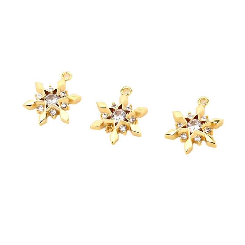 

2 pieces 12*16mm genuine gold plated and zircon inlaid snowflake pendant DIY Necklace Earrings Bracelet accessory materials