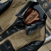 Retro Casual Style Spring Leather Jacket Men Natural Horsehide and Canvas Spliced Slim Fit Short Genuine Coat - Image 3