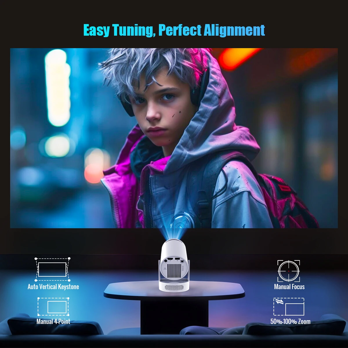 Magcubic 4K HY300 Pro + Projector Built in 5W Speaker 1280*720P Android 11 290ANSI Dual Wifi6 BT5.4 Outdoor Portable Projector 3