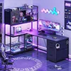 L Shaped Computer Desk, 58'' Office Desk with 3 Drawers and Bookshelf, L Shaped Corner Desk with Storage Shelves and LED Light 2