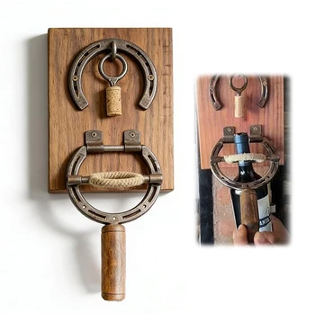 *1PC Rustic Horseshoe Wine Opener Corkscrew Wall Mounted, Vintage Industrial Decor Wine Bottle Opener & Unique Gift For Kitchen 1