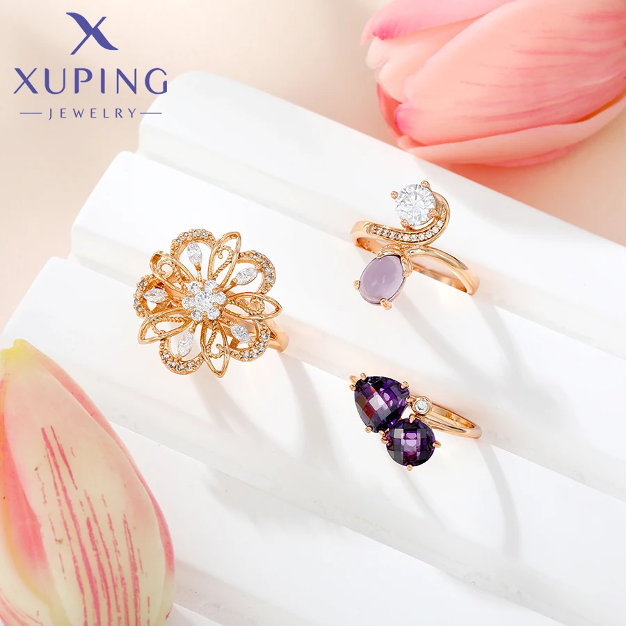 Xuping Jewelry Fashion Charm Mixed Rings Group Popular Rings for Women Gold Plated Party WeddingGift 6
