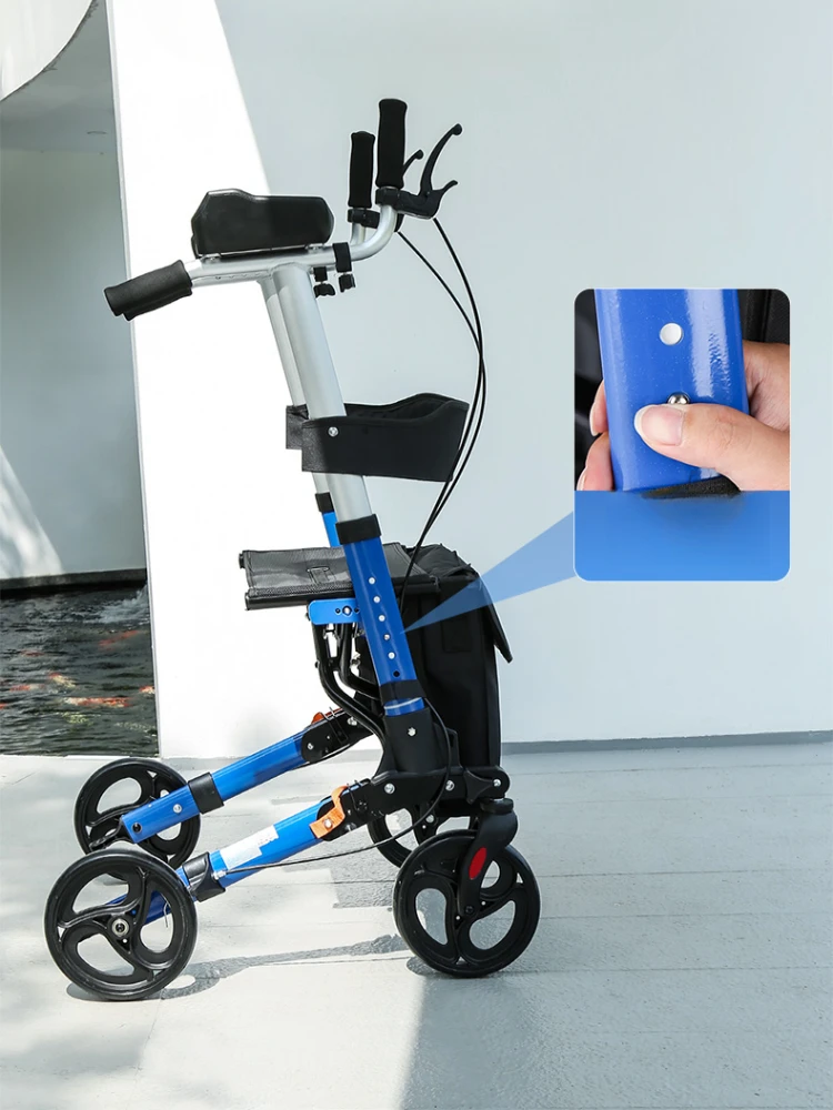 Foldable Walker with Seat & Adjustable Height-Mobility Aid Push Cart for Elderly, Portable Assistive Walking Support Rollator
