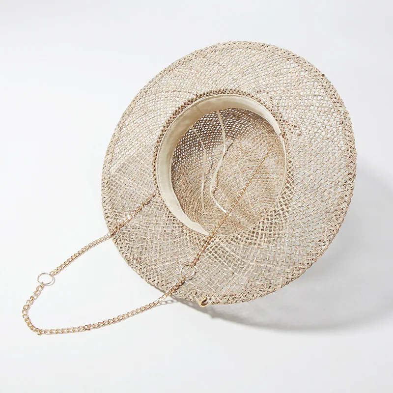 Women's Straw Sun Hat For Summer Beach With Decorative Letter Pin_voghion.com