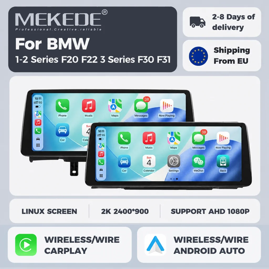 MEKEDE Sistema Linux Pantalla Multimedia de 12.3' 2400*900 CarPlay Inalámbrico Android Auto Radio para Coche BMW Serie 1-2 F20 F22 Serie 3 F30 F31 Sistema NBT Todo en Uno Autorradio Unidad Principal de Navegación Compatible con Sistema Dual Cambio Libre 1080P AHD 1