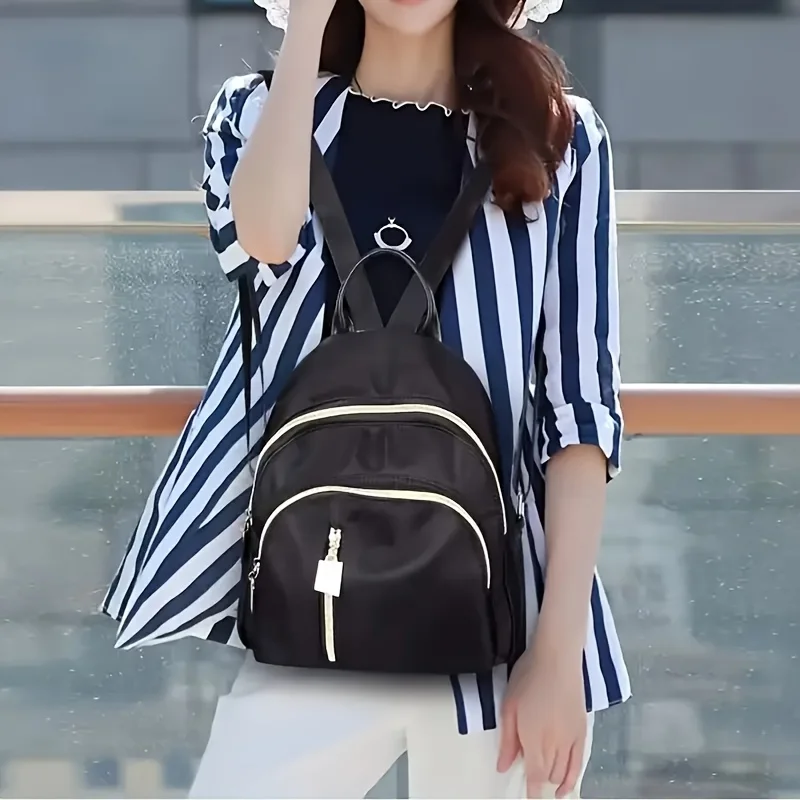 Stylish Black Nylon Backpack for Women Waterproof Organized Storage Bag, Perfect for Travel and Daily Use, Chic Travel Backpacks