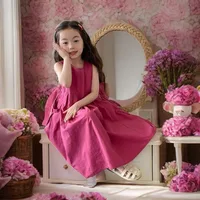 Nouvelle Robe d'Été 2026 pour Filles, Sans Manches, Couleur Unie, en Coton, Coupe Ample, Décontractée, Style Vacances, Robe de Princesse pour Enfants 2