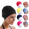 1PC High Elastic Swimming Cap Men Women Free Size Solid Flowers Printed Long Hair Sports Swim Pool Hat Nylon Turban 1