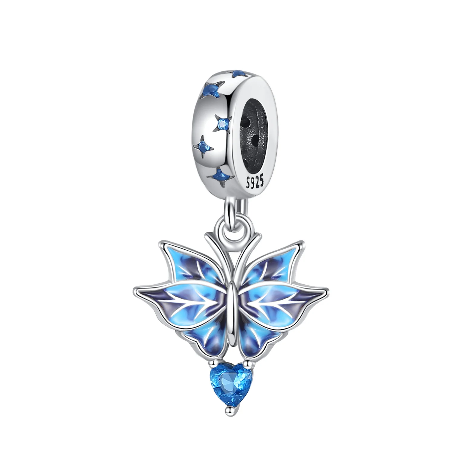 

Boutique 925 Sterling Silver Blue Butterfly With Crystal Dangle Charm Fit Original Pandora 3mm Bracelet DIY Girl Jewelry Pendant