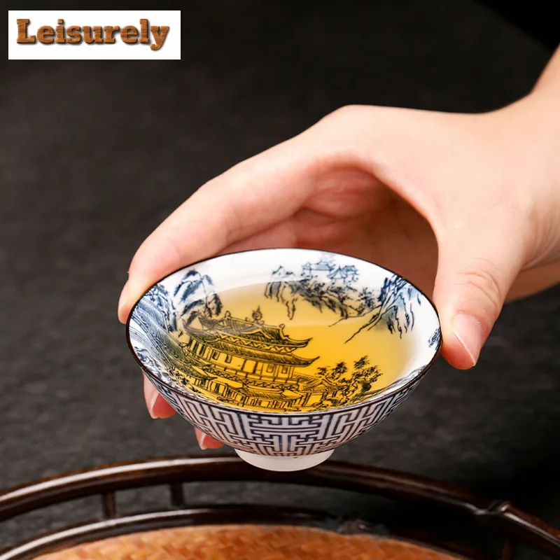 Chinese Blue and White Porcelain Teacup Boutiques Tea Bowl Handmade Tea Set Accessories Portable Master Cup Tea Table Supplies