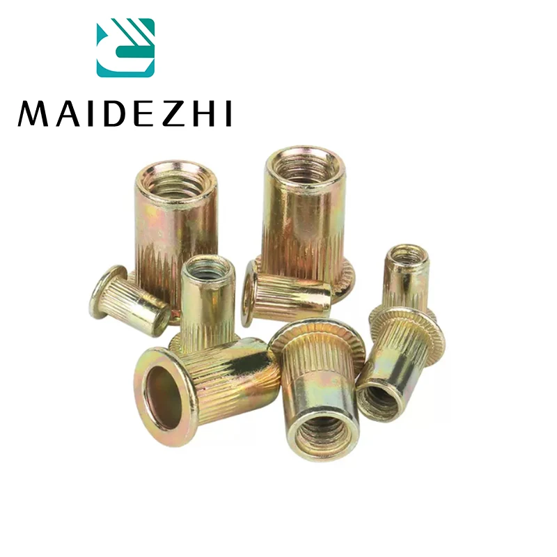 

10-50X M3 M4 M5 M6 M8 M10 M12 Zinc Plated Carbon Steel Knurled Nuts Rivnut Flat Head Threaded Rivet Insert Nutsert Cap Rivet Nut