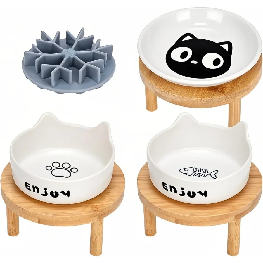 Elevated Cat Bowls with Bamboo Stand
