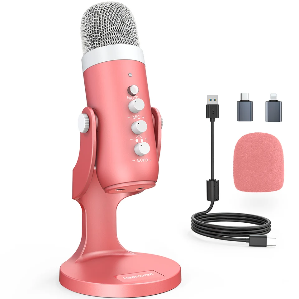 Haomuren Pink USB Condenser Microphone for Streaming