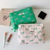 Ins Style Korean Quilted Cotton Fabric Cosmetic Bag Pink and Green Fresh Cosmetic Organizer Bag for Home Organizer Toiletry Bag 1