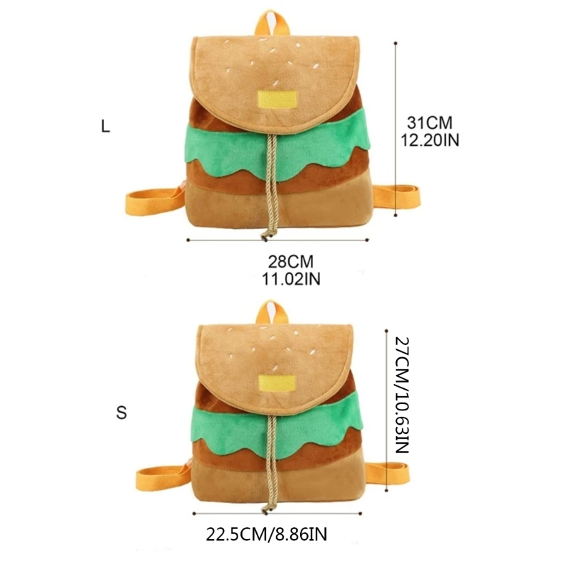 Cartoon Hamburger Rugzak voor Meisjes Grote Pluche Rugzakken Schooltas met trekkoord