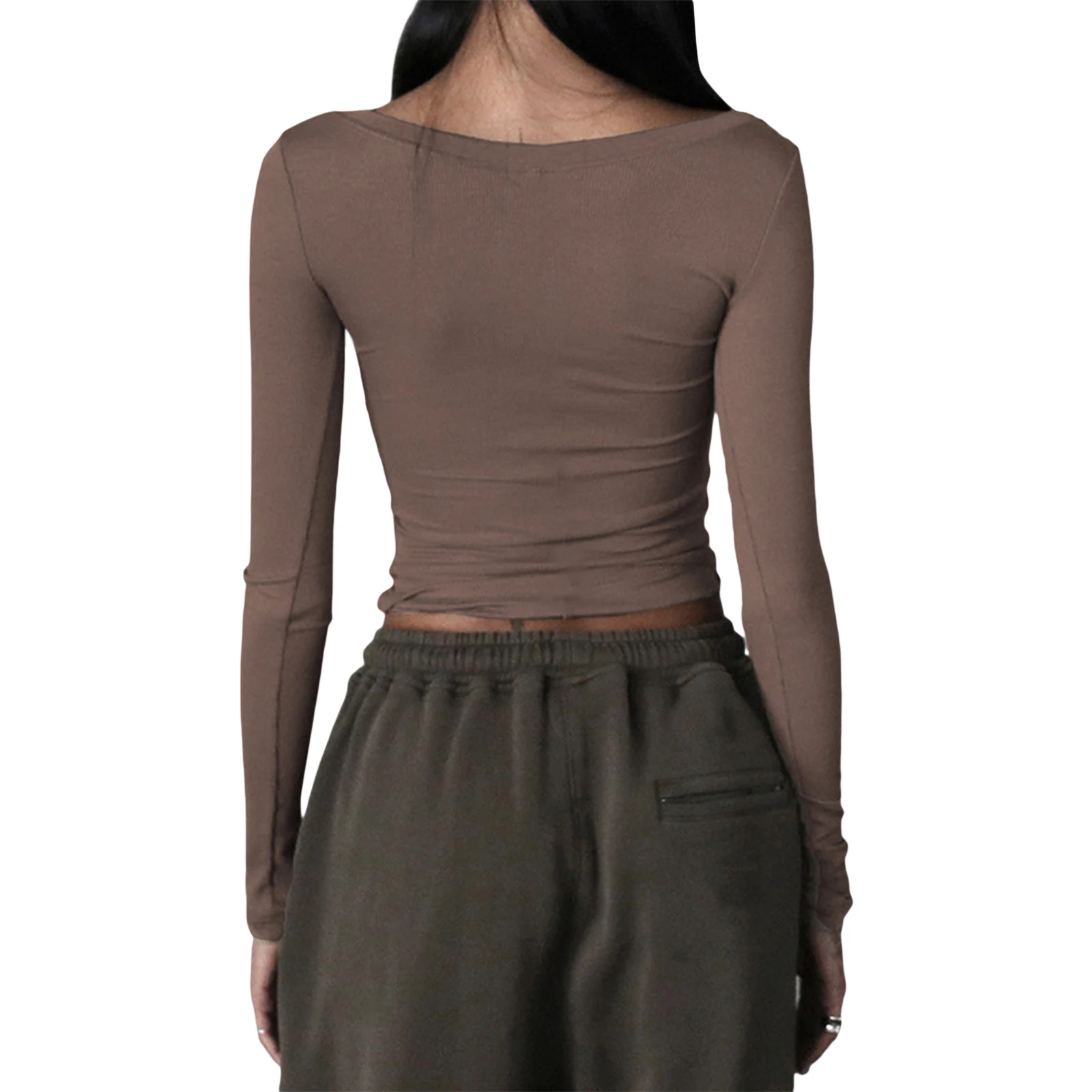 Chemise Henley tricotée pour femmes, nouvelle mode, décontractée, couleur unie, rétro, 1/2 boutons, manches longues, haut court, Streetwear, Clubwear