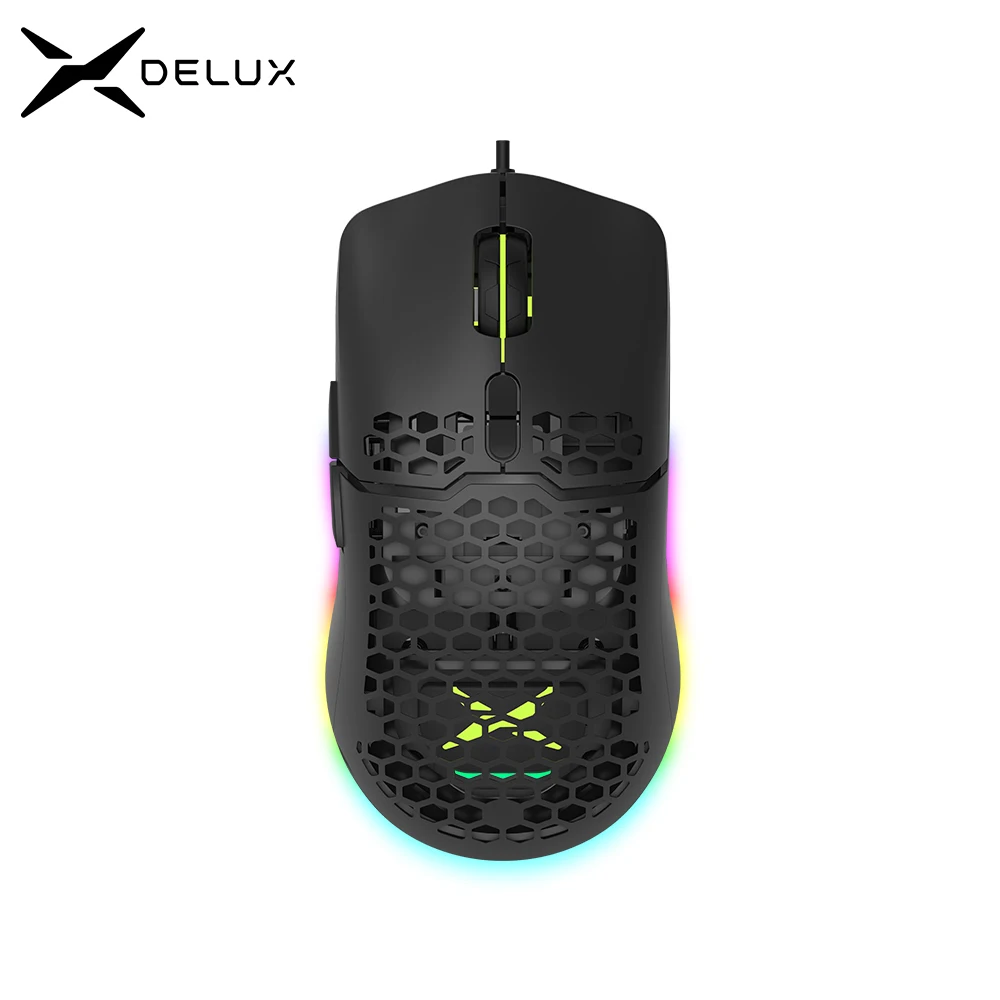 Delux M700A Lightweight RGB Gaming Mouse 67g 7200DPI 1000Hz Ergonomic Mice with Ultra Weave Cable For Computer Gamer