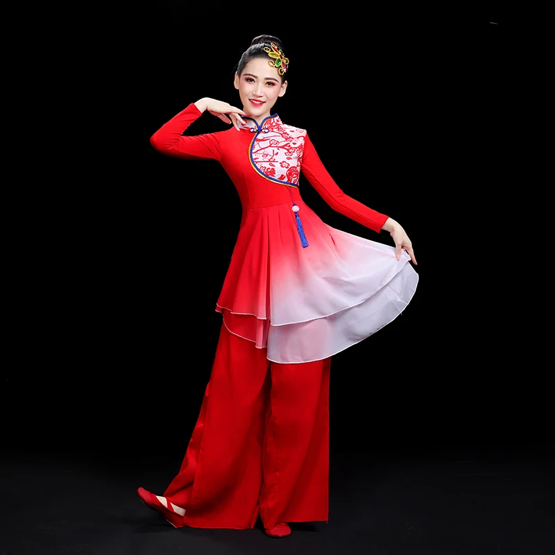 Yangko Dance Costume Women Chinese National Dancing Dancer Wear Long Sleeve Hanfu Clothing Square Dance Outfit Red 3XL