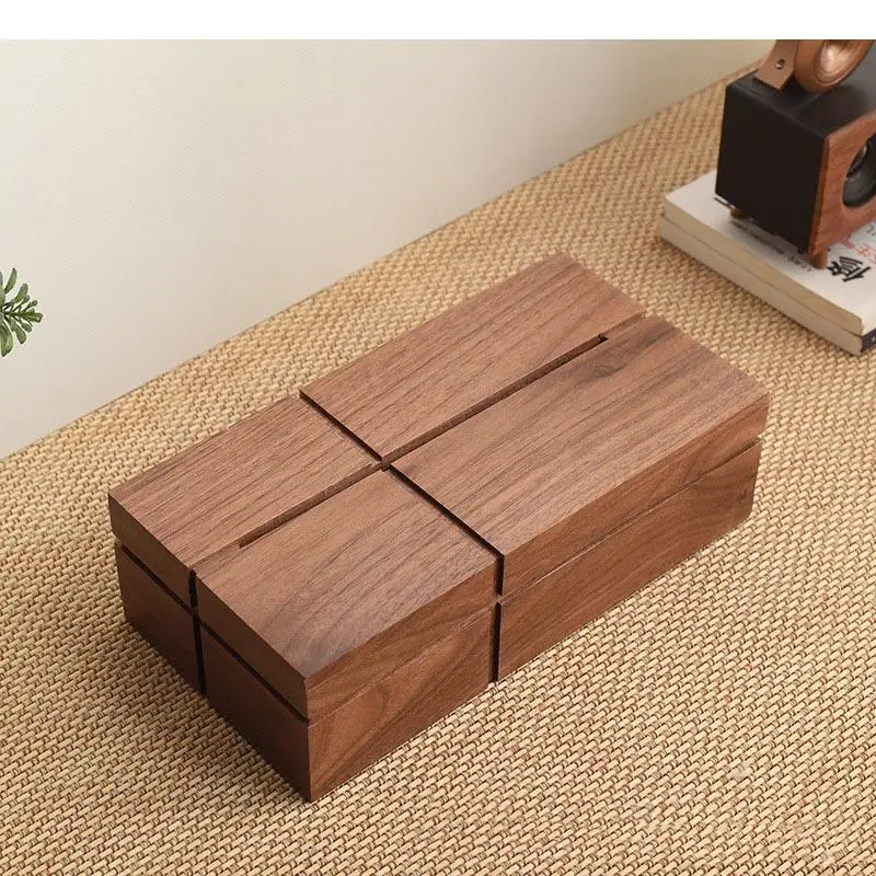 

Cross Walnut Wood Tissue Boxes Household Paper Towel Case Living Room Coffee Table Removable Tissue Box Holder Home Decoration