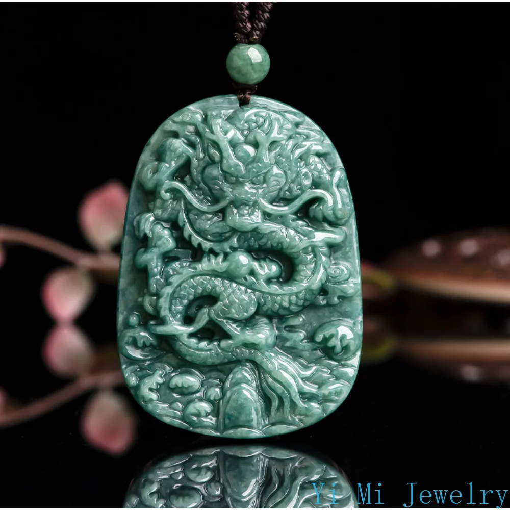 Natural A-grade Jadeite Pendant Dragon Brand Necklace Jade Pendant Vintage Men's and Women's Jewelry pping Items