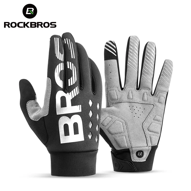 ROCKBROS зимние велосипедные перчатки SBR Pad противоударные ветрозащитные теплые перчатки с пальцами для сенсорного экрана флисовые велосипедные перчатки для горного велосипеда