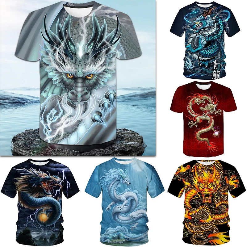 

Men's T-Shirt 3D Print Chinese Dragon Pattern Summer Hipster Men Short Sleeve O-neck Tees Casual Streetwear Clothing Tshirt Tops