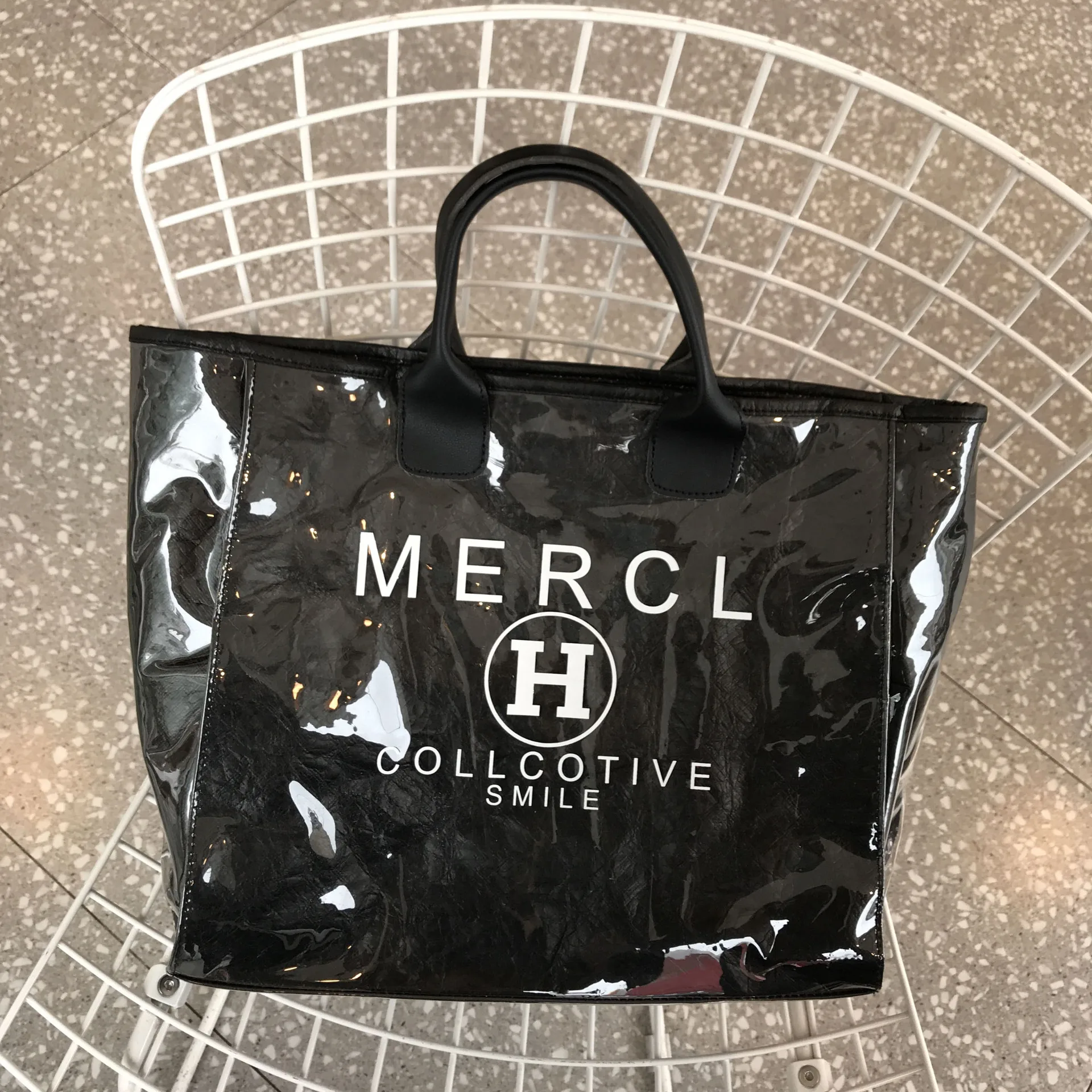 New women's handbags in spring PVC tote bags street fashion letters large-capacity sandwich handbags bag for women