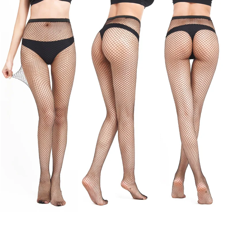 European and American women's oversized fun pantyhose jeans holes mesh bottom fishing net socks women leggings