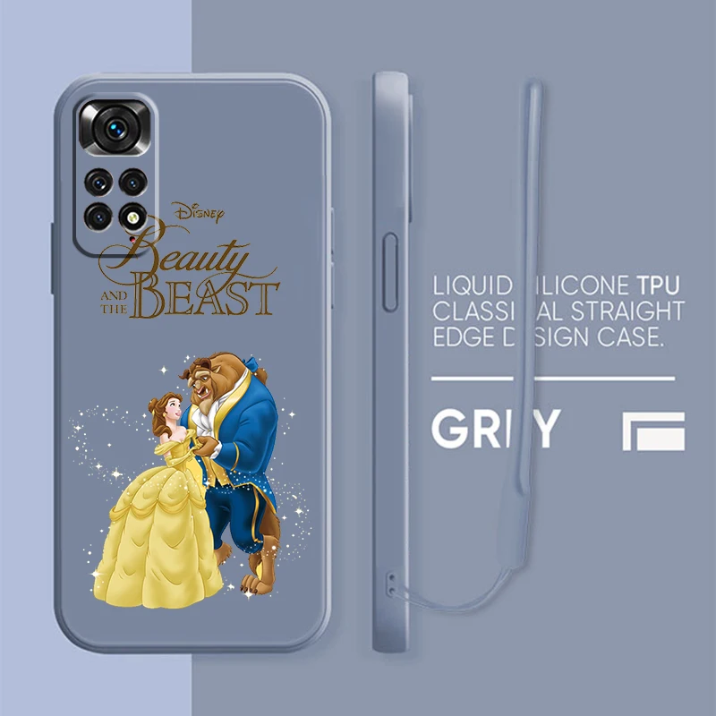 Funda de teléfono de La Bella y La Bestia de Disney para Xiaomi Redmi Note  12, 11, 11T, 10, 10S, 9, 9S, 9T, 8, 7, 5 Pro Plus, funda de caramelo con  cuerda líquida