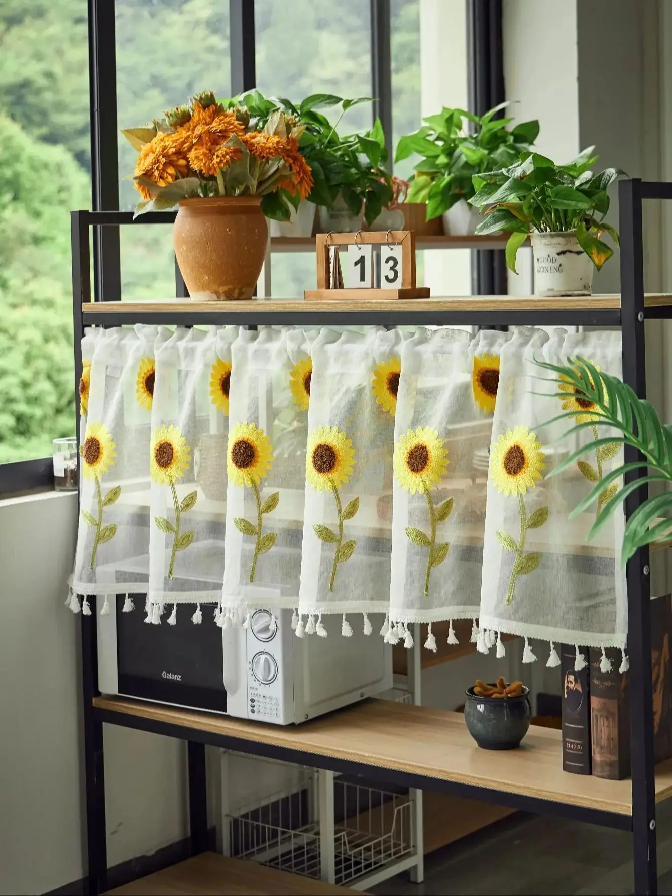 Description Picture 2 of itemSemi Sheer Curtain Valance for Windows Kitchen Cafe, Sunflowers Embroidery Curtain Window Treatment Spring Summer Home Decoratio