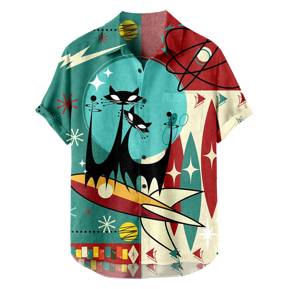 Summer Fashion Vacation 2024 Color Printed New Casual Lapel Short Sleeve Thin Hawaiian Flower Shirt Men's Affordable Cardigan 5