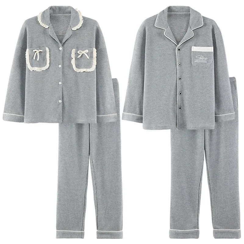 Autumn Winter Men's Waffle Pajama Set Long Sleeve Trousers Plus Size 3XL Loose-fit Casual Couple Home Clothes Women Loungewear pajama sets
