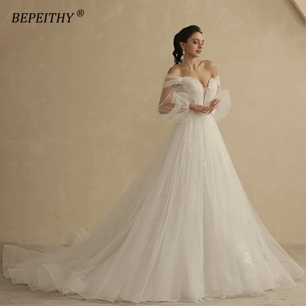 Bepeithy Lovely A Line Lace Wedding Dress For Women 2022 Bride Off The