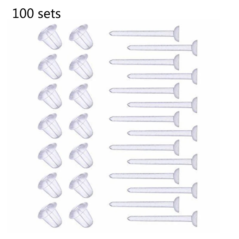 Earring Backs & Plastic Earring Post  Total 100 Sets Transparent Earrings Pin F19D 3