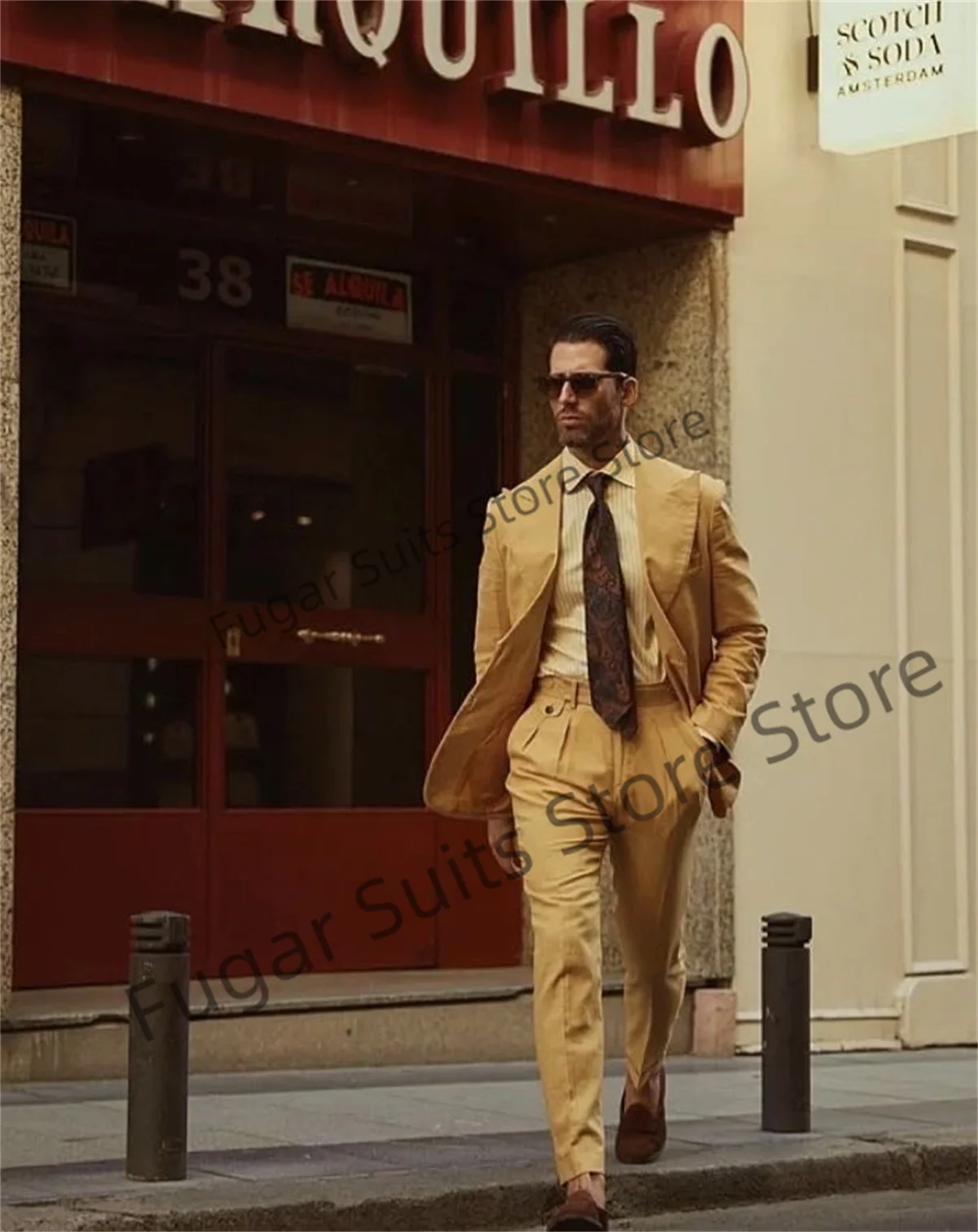 Custom Casual Beige Wedding Men Suits Slim Fit Prom Party Groom Tuxedos 2 Pieces Sets Fashion Male Blazer Costume Homme